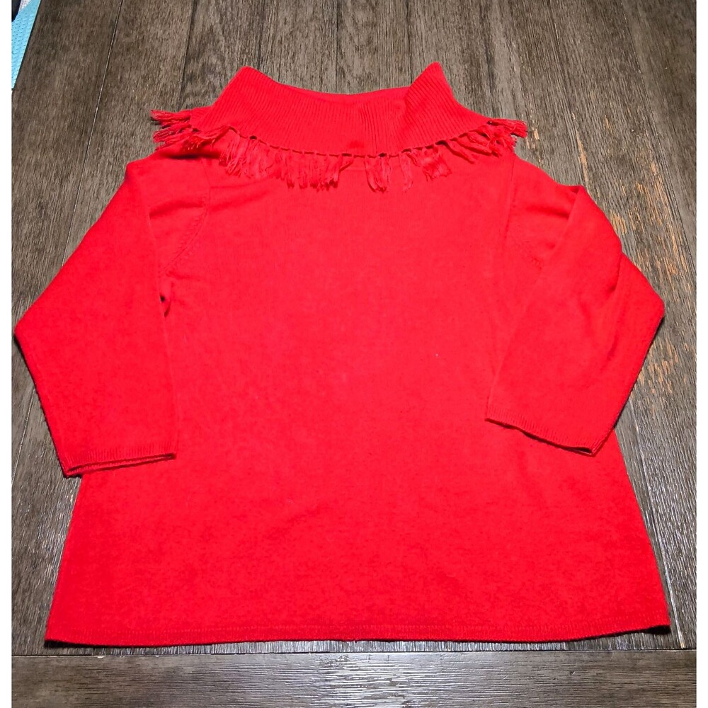 Lee Womens Red Fringe Neck Knit Cardigan Sweater Plus 1X 3/4 Sleeve Solid